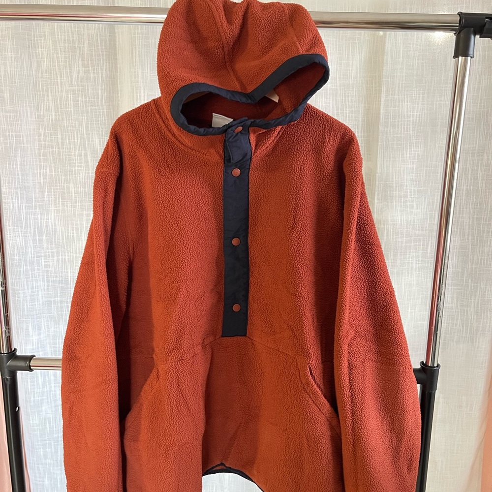The North Face Men XXL Carbondale Burnt Orange Fleece Hoodie 1/4 Snap
